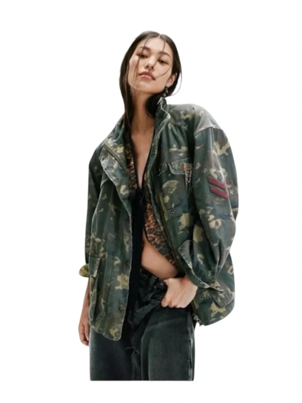 new FP x We The Free ❂ Arya Utility Camo Field Jacket ❂ Olive Camo Print ❂ XL